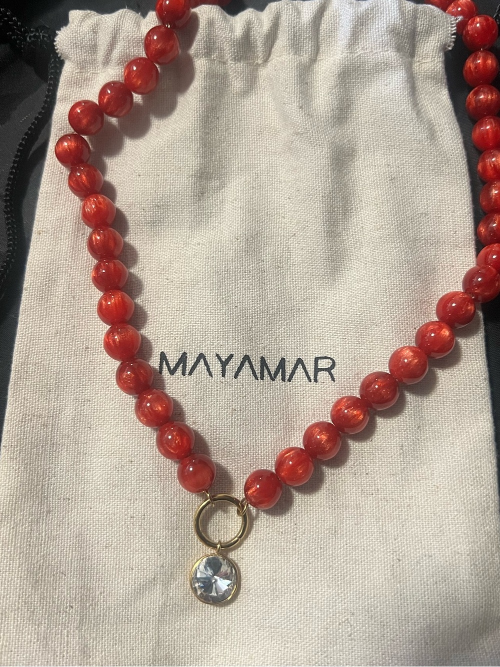 Mayamar Red Beaded Necklace with Gold Accent (nwt)